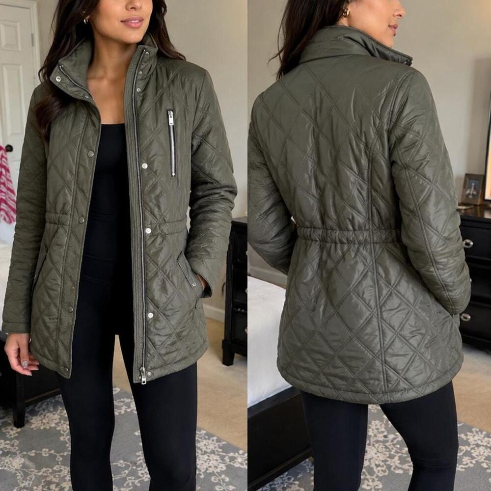 DKNY Donna Karan New York Olive Green Quilted Jacket – Size Small